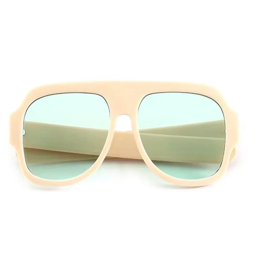 Female Sunglasses Fashion Visor‎ Shield Beige Frame Green Lens Women Style Gafas
